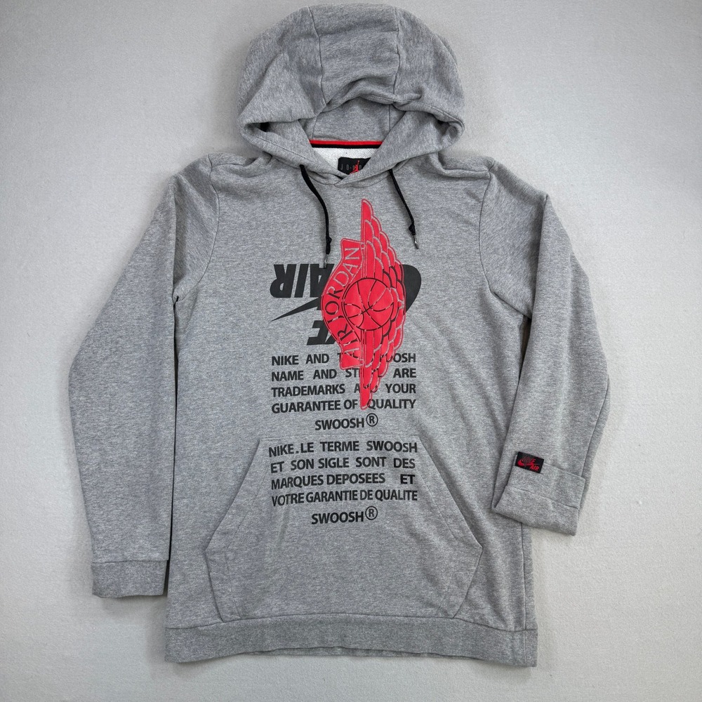 Nike Air Jordan Hoodie Mens Medium Gray Wings Swoosh Graphic Pullover Jumpman